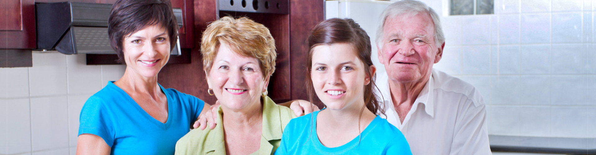 family portrait in kitchen